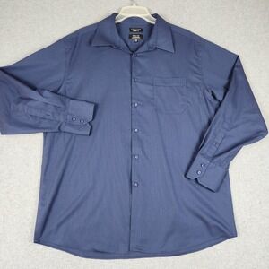 Structure Dress Shirt Men XL Blue Stripe Textured Modern Fit Wrinkle Free Formal